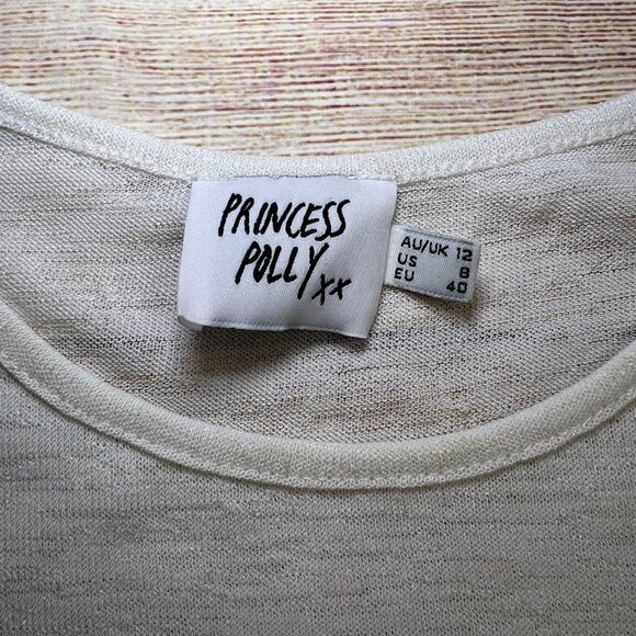 Princess Polly White Ribbed Lettuce Edge Cropped Baby Tee Size 8 Medium - Picture 11 of 11